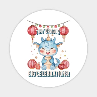 Celebrating with Tiny Dragon: Red & Baby Blue Watercolor Art Magnet